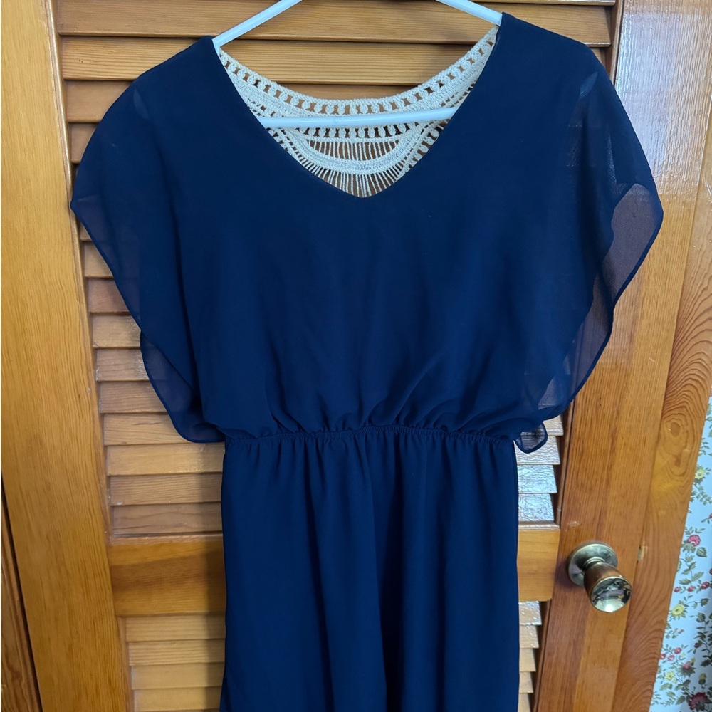Chic Navy Midi Dress with Crochet Detail